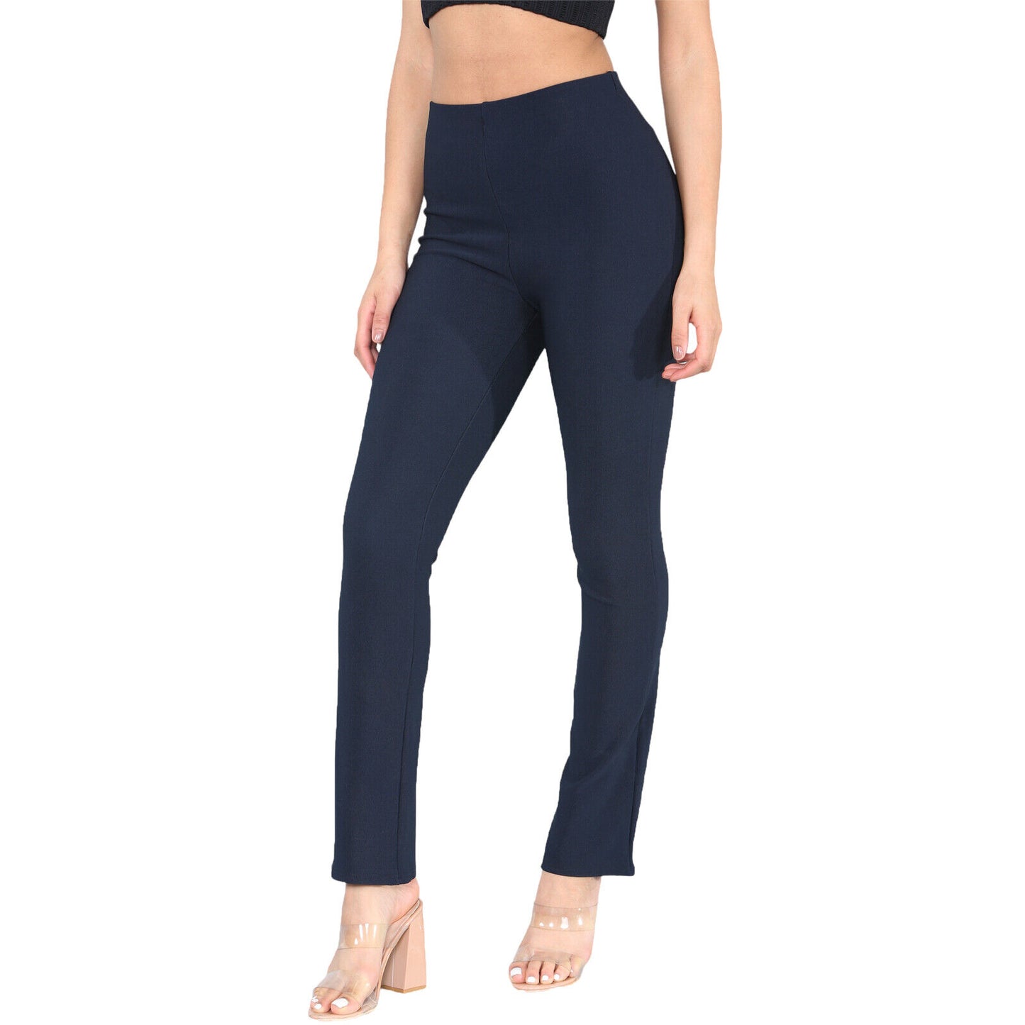 2 PACK WOMENS BOOTLEG TROUSERS LADIES BOOTCUT STRETCH FINELY RIBBED WORK BOTTOMS