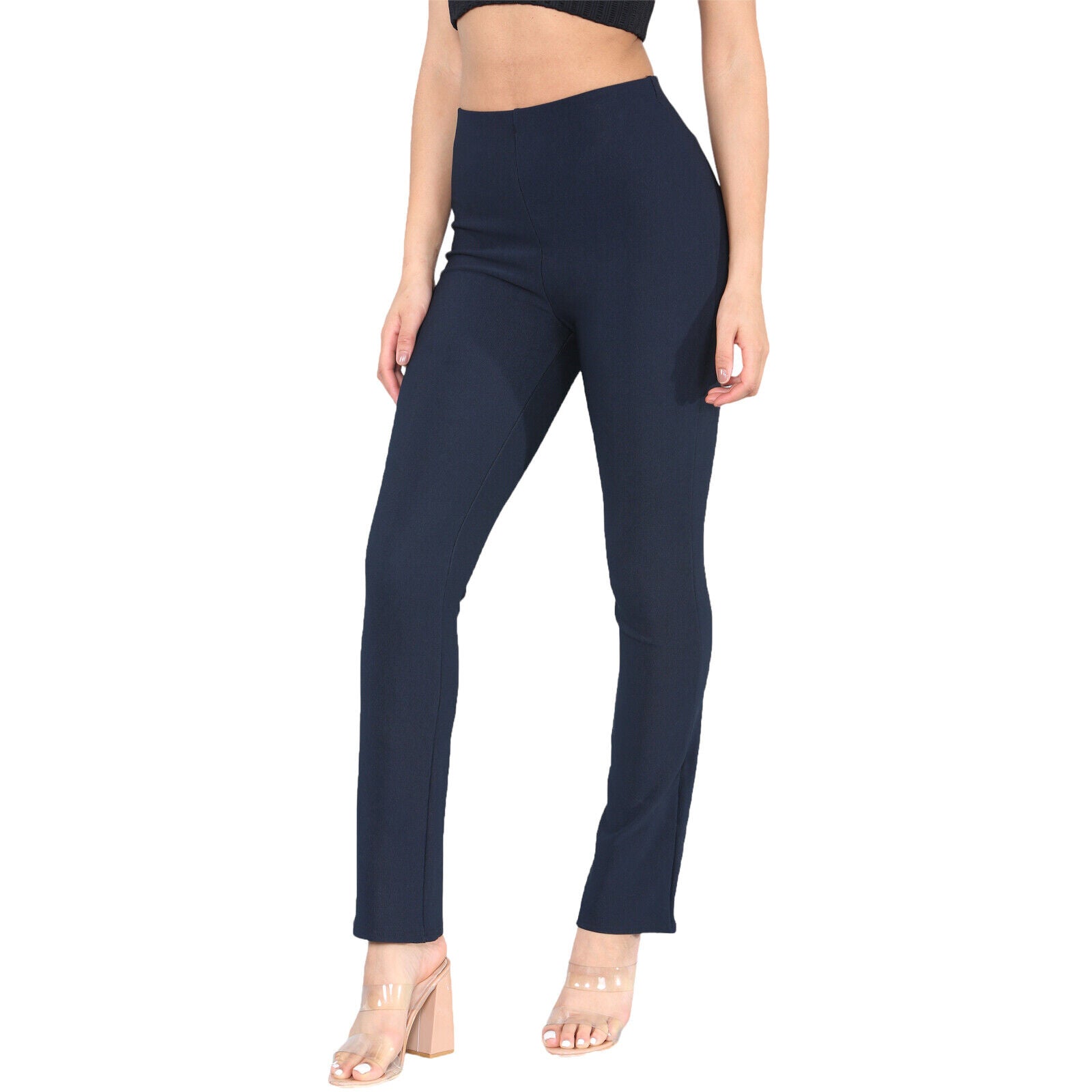 2 PACK WOMENS BOOTLEG TROUSERS LADIES BOOTCUT STRETCH FINELY RIBBED WORK BOTTOMS