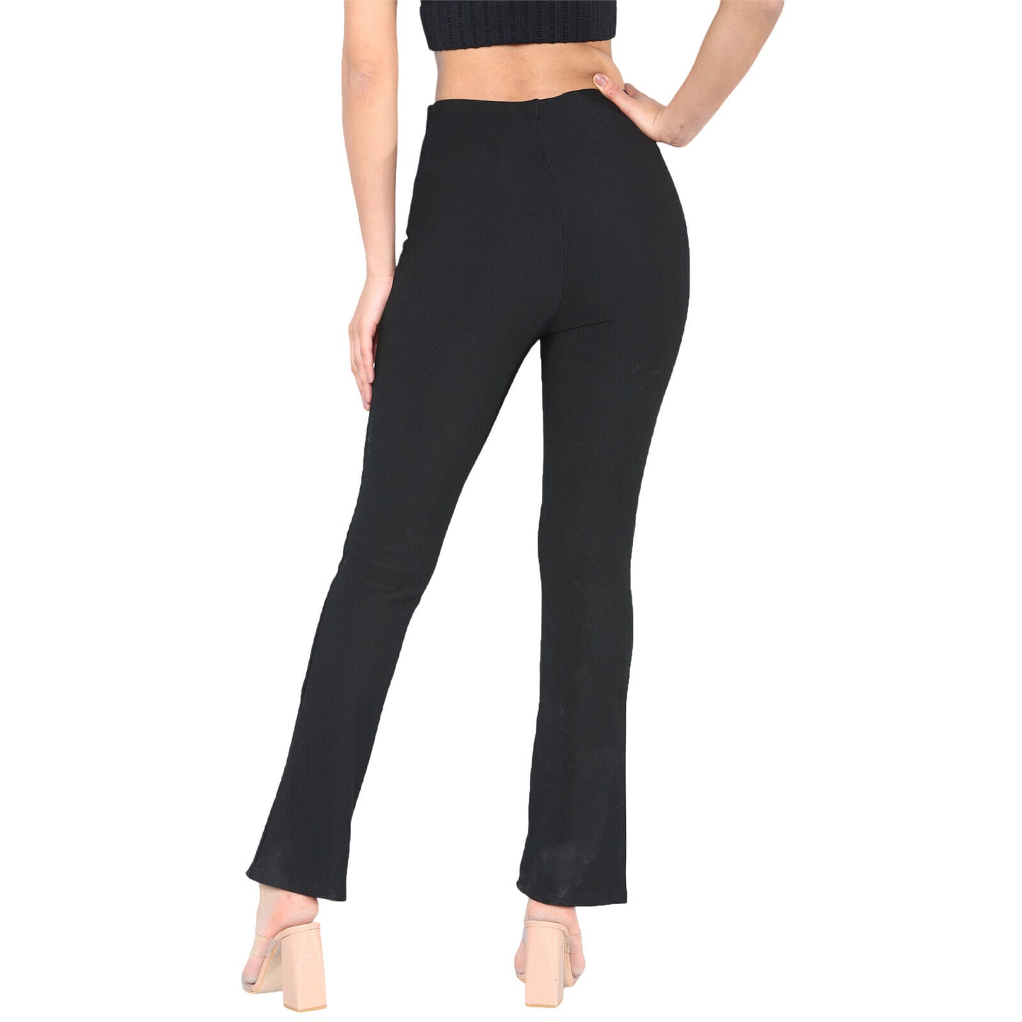 2 PACK WOMENS BOOTLEG TROUSERS LADIES BOOTCUT STRETCH FINELY RIBBED WORK BOTTOMS