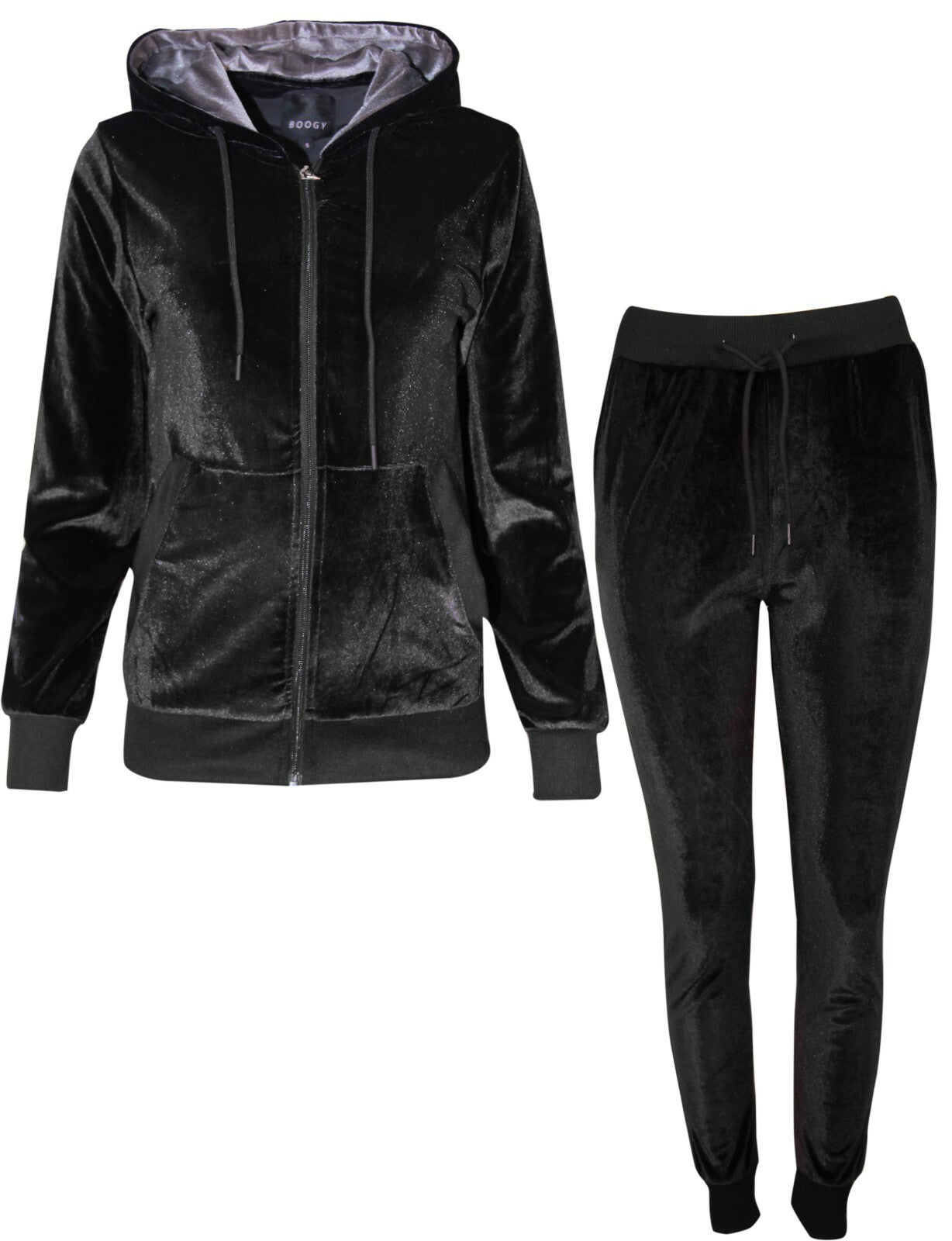 Womens Ladies Velour Velvet Hooded Top Long Sleeve Loungewear 2PCS Tracksuit Set