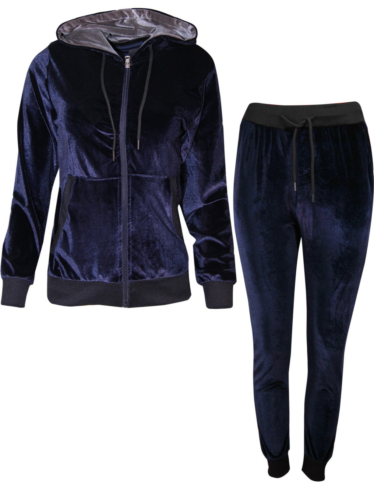 Womens Ladies Velour Velvet Hooded Top Long Sleeve Loungewear 2PCS Tracksuit Set