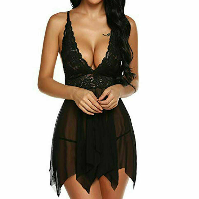 Womens Lace Sexy Lingerie Babydoll Nightdress Thong G-String Underwear Sleepwear