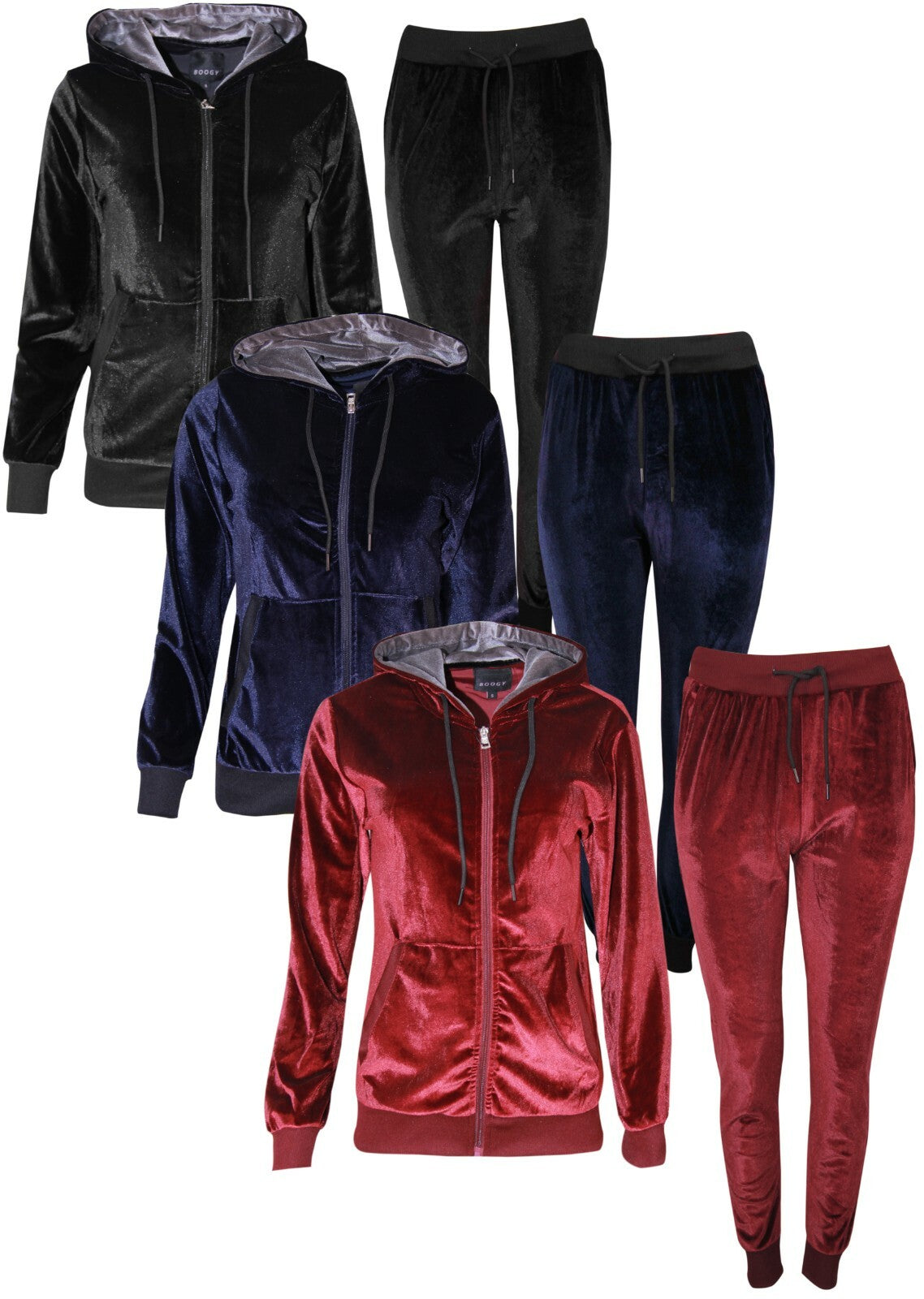 Womens Ladies Velour Velvet Hooded Top Long Sleeve Loungewear 2PCS Tracksuit Set